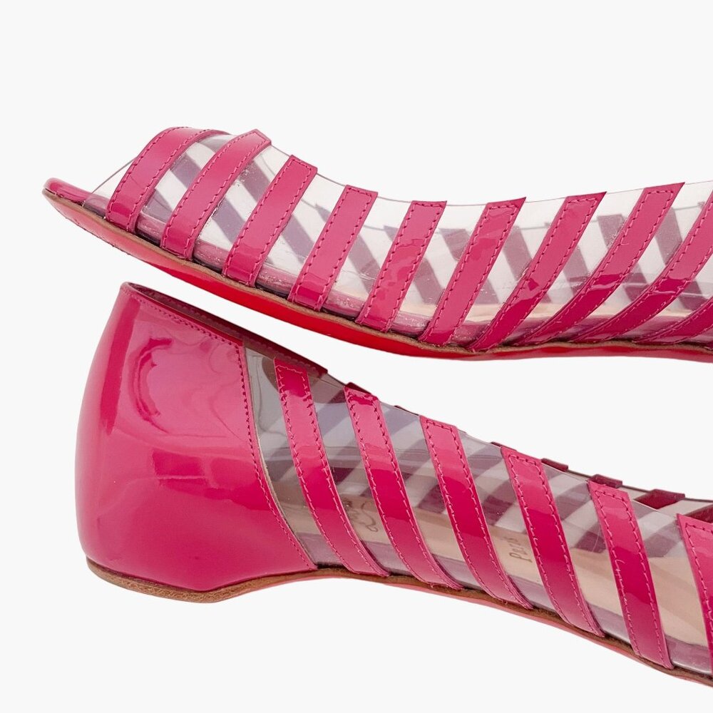 Christian Louboutin Pink Striped Peep-Toe Flats - Picture 12 of 13